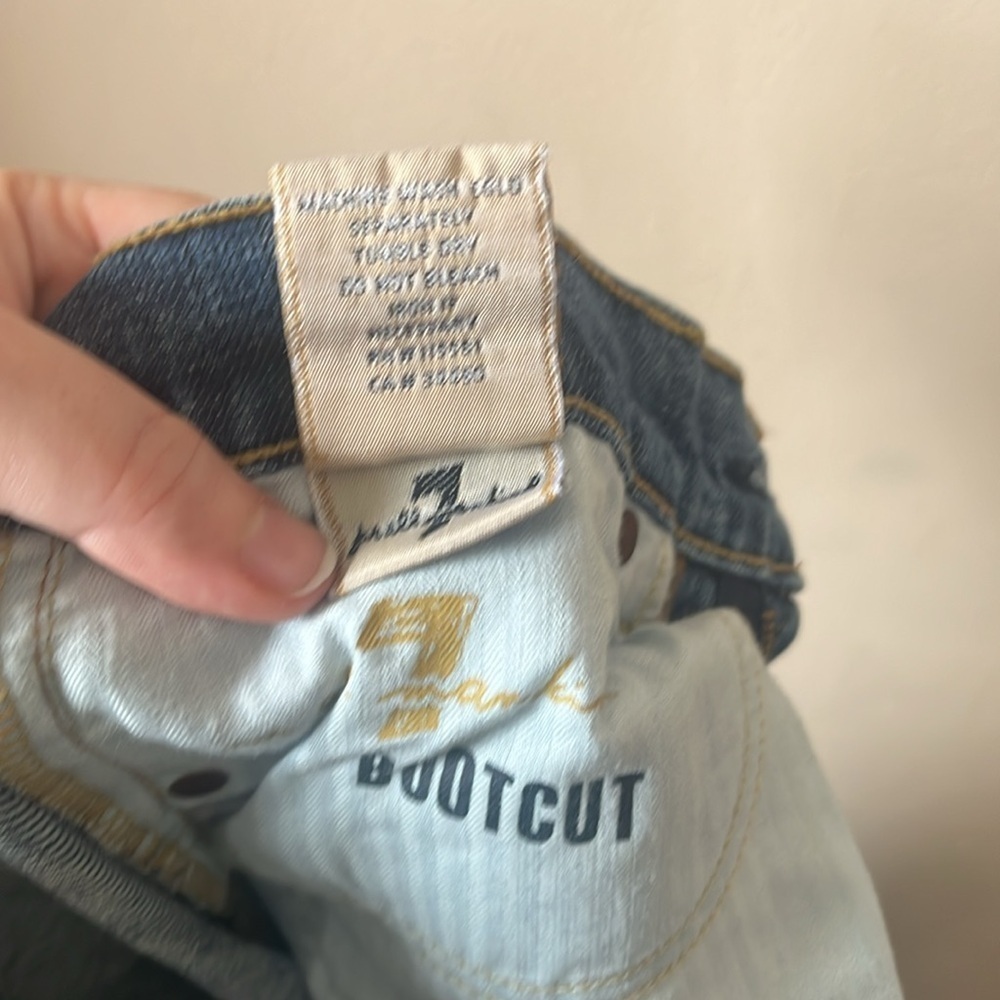7FAM Blue Distressed Denim Lowrise Bootcut Jean Size 27 Y2K - Picture 7 of 10